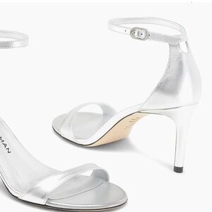 Stuart Weitzman Silver Stiletto Heels with Ankle Strap